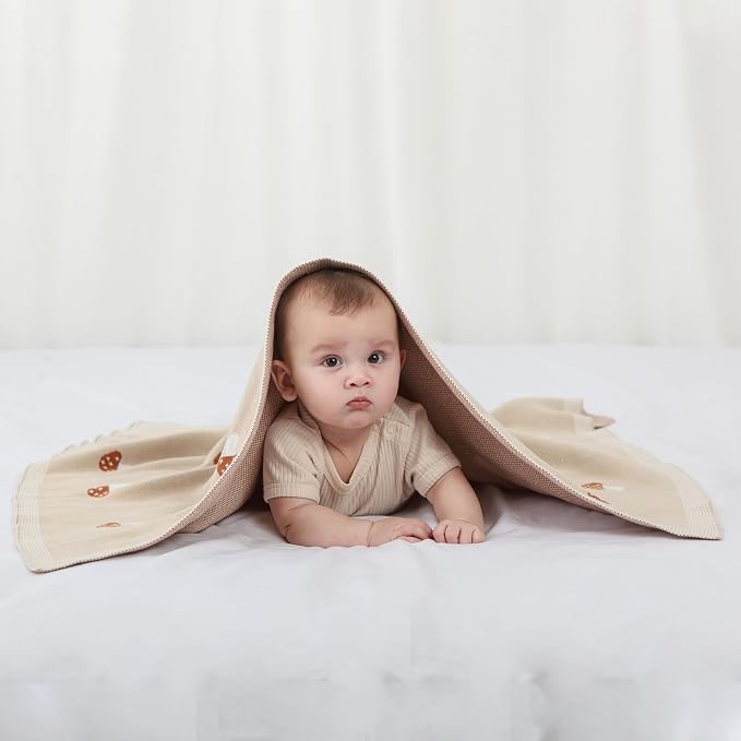 Knitted Baby Blanket for Boys & Girls, 100% Cotton Receiving Swaddle Crib Stroller Blanket for Shower Gift Registry for Newborns, Infants, Toddlers40 x31 Inches