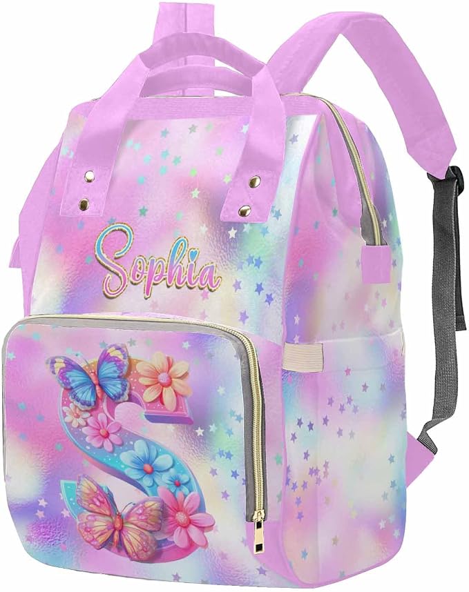 MyPupSocks Custom Butterfly Floral Diaper Bag Backpack for Mom, Daughter & Granddaughter | Adorable Personalized Mommy Daypack, Perfect Mother’s Day Nappy Bag Gift