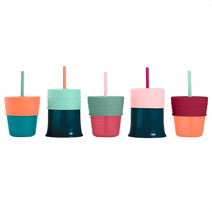 Boon Snug Silicone Sippy Cup Lids and Straws - Includes 3 Lids and 3 Straws - Convert Any Kids Cups or Toddler Cups into Straw Sippy Cups - Toddler Feeding Supplies and Travel Essentials - Green