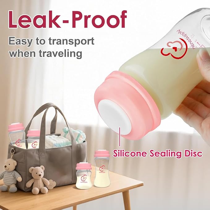 Nenesupply Storage Bottles Collection for Spectra S1 S2 Motif Luna Breast Pumps 6 pc 4.7oz 140ml with Collar and Sealing Disc. Breastmilk Storage Replace Spectra Bottles for Pumping Wide-Mouth
