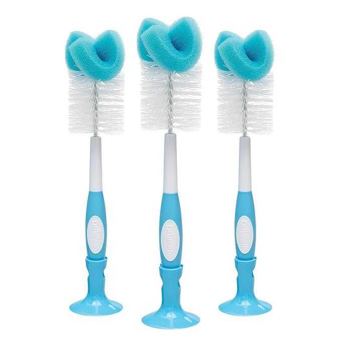 Dr. Brown's Drying Tower, Stand-Up Rack with Reusable Sponge Baby Bottle Cleaning Brush Set, 3-Pack, Blue