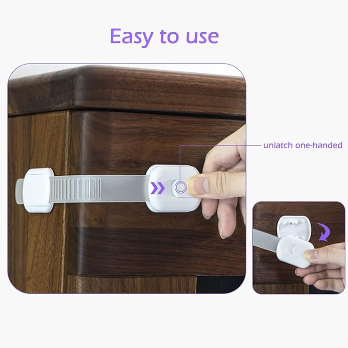 Socub 12 pack Child Safety Cabinets Strap Locks, Multi Use Latch with Strong Adhesive Pads, for Cabinets, Drawers, Oven, Toilet Seat, Fridge