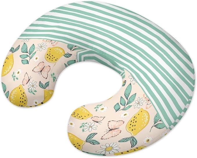 Green Nursing Pillow Cover for Breastfeeding Pillow,Removable Ultra-Soft Slipcover for Baby Nursing Pillow, Fits Newborn Feeding Pillow, Green Stripes Lemon(Cover Only)
