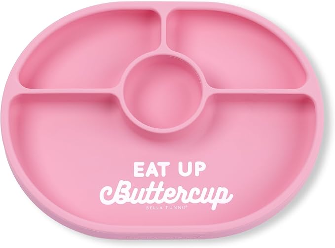 Bella Tunno Suction Plate for Babies & Toddlers, Self-Feeding Dish for Baby Led Weaning, Silicone Divided Plate, Sticks to Highchair Trays & Tables, Microwave & Dishwasher Safe, Eat Up Buttercup