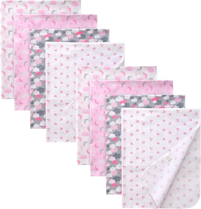 Gina Era Cotton Flannel Receiving Blankets Baby 8 Pcs, Baby Swaddle Blankets, Baby Flannel Blanket 30 X 30 Inch for Boy Girl (Style-15)