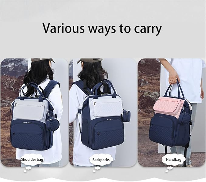 Diaper Bag Backpack with Changing Pad Pacifier Case, Diaper Bag Backpack for Dad and Mom, Maternity Bag Organizer (Blue Pink)
