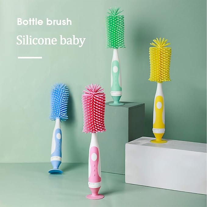Baby Bottle Brush Small Bottle Silica Gel Scrubber Cleaner Brushes Set Sponge Washer Milk Water Cleaning Kit Cup, (Green)