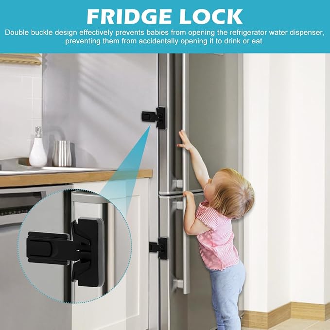 Fridge Lock, 2PCS Freezer Lock, Refrigerator Locks for Kids, Child-Proof Child Safety Lock for Oven Fridge Door Latch