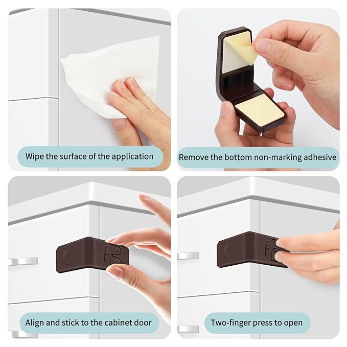 FYY Cabinet Locks for Babies - 8 Pack Child Proof Cabinet Locks Child Safety Locks for Cabinets Baby Proofing Angle Type Drawer Locks Latches with Strong Adhesive for Drawers Doors Cabinets Coffee
