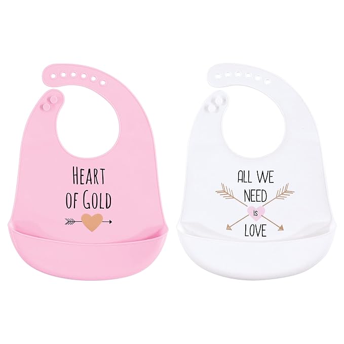 Hudson Baby Unisex Baby Silicone Bibs, Gold Heart, One Size