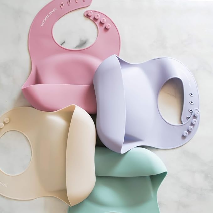 Goobie Baby Silicone Baby Bibs for Girls and Boys - Waterproof Bib Set for Babies and Toddlers - BPA Free Feeding and Weaning Bibs - Modern, Soft, Easy to Clean (Lilac)