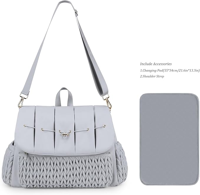 Convertible Diaper Bag Backpack, Waterproof Nappy Changing Bag, Travel Mummy Bag with Changing Pad, Shoulder Strap (GREY)