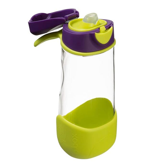 b.box 15oz Sport Spout Kids Water Bottle for School, Sports, Daycare - No-Straw Design for Easy Cleaning - Leakproof - Ergonomic Triangle Grip - Dishwasher Safe, BPA Free, PFAS Free - Passion Splash