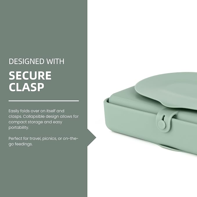 Silicone Baby Plate, Foldable & Compact Food Grade Silicone Plates, Foldable Toddler Travel Essential with Suction for Toddlers (Cambridge Blue)
