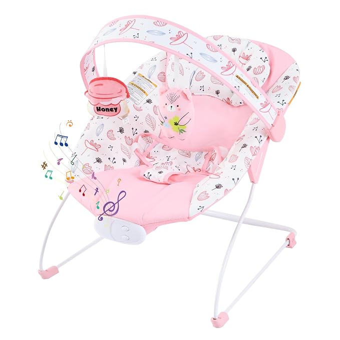 Baby Bouncer, Baby Bouncer Seat with Music and Vibration, Portable Infant Rocker for Indoor Outdoor Use, for Babies 0-6 Months, Up to 20 lbs