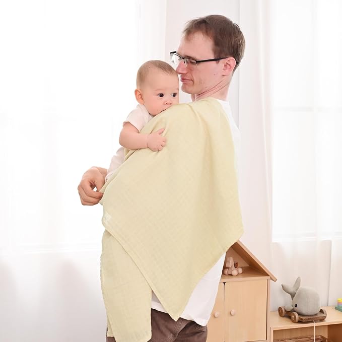 david's kids 4 Pack Baby Muslin Swaddle Blankets 47" x 47", 100% Cotton Swaddling Blankets Wrap for Boys Girls, Ultra Soft Breathable Receiving Blanket, New Born Essentials, Green&Grey&Blue&Beige
