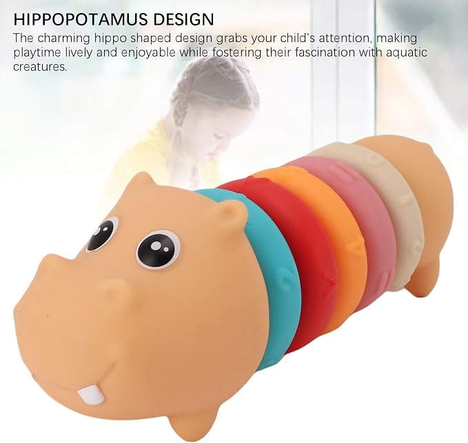 Baby Stacking Rings Soft Plastic Toy Hippo Shape Educational Game for Toddlers Blue