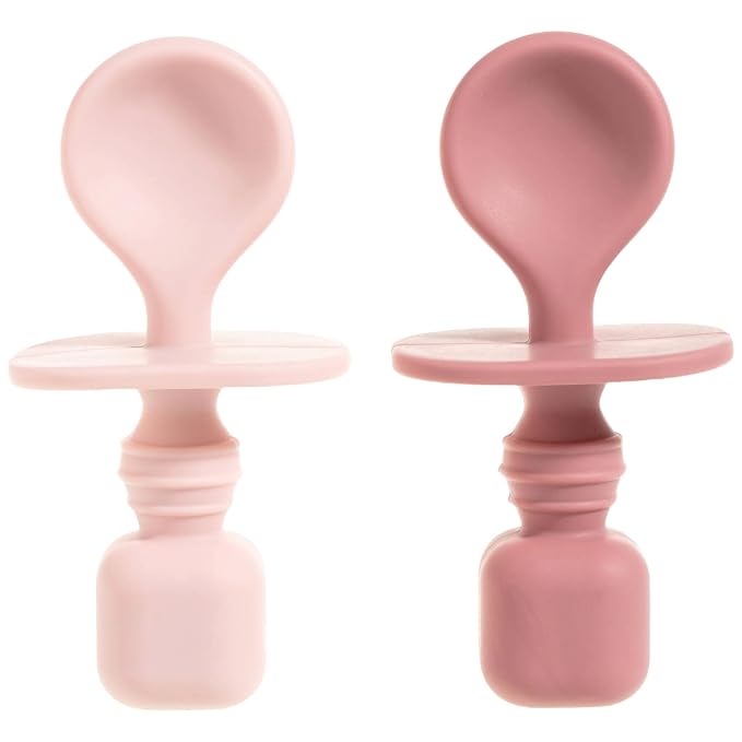 Silicone Baby Spoons for Baby Led Weaning 2-Pack, First Stage Baby Feeding Spoon Set Gum Friendly BPA Lead Phthalate and Plastic Free, Pink