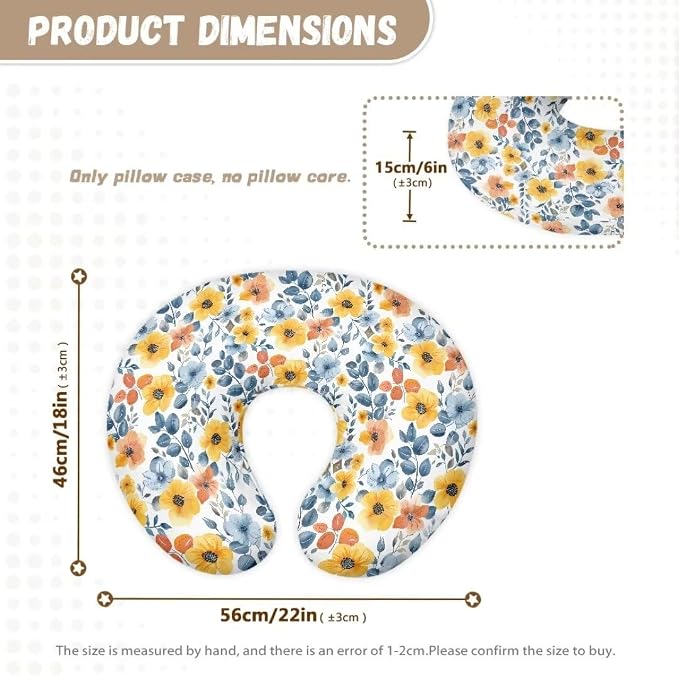 Blue Yellow Floral Nursing Pillow Covers for Girls Baby Breastfeeding Pillow Slipcover Nursing Pillow Cover for Baby Infant Feeding Position Support Soft Pillow Covers