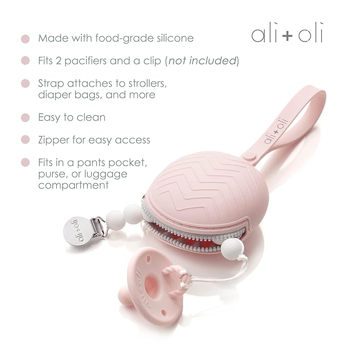 Ali+Oli BPA-Free Silicone Pacifier Holder Case (1-pk) Diaper Bag Accessory Newborn Travel Baby Pacifier Pouch (Mint)