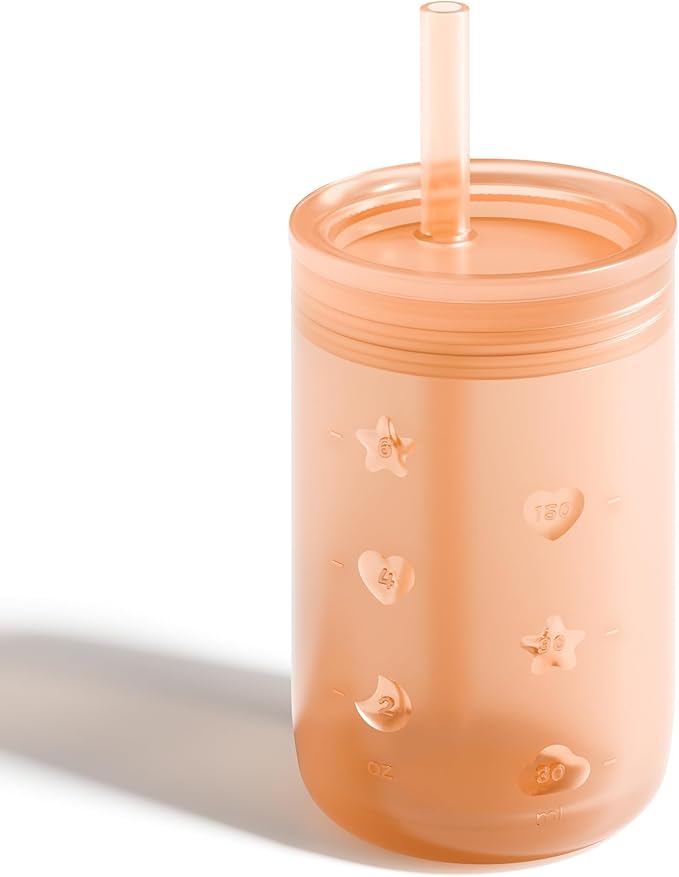Sippy Cup for 6/6+ Month Old, Silicone Training Cup with Straw Lid, 7 oz Baby Cups 6-12 Months, for Infant and Toddlers (Coral)