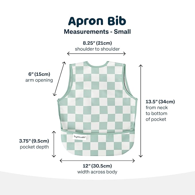 Tiny Twinkle Mess Proof Baby Bib for Boys | Waterproof Toddler Bib for Eating | Baby Apron for Feeding, Machine Washable | Perfect Shower Gift (Green Checkers, 6??4M)