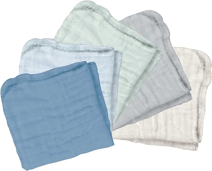 Green Sprouts Absorbent Organic Cotton Muslin Cloths, Hypoallergenic, Standard 100 by Oeko-TEX Certified, Reusable Baby Wipes, Blueberry, One Size, 5-Pack