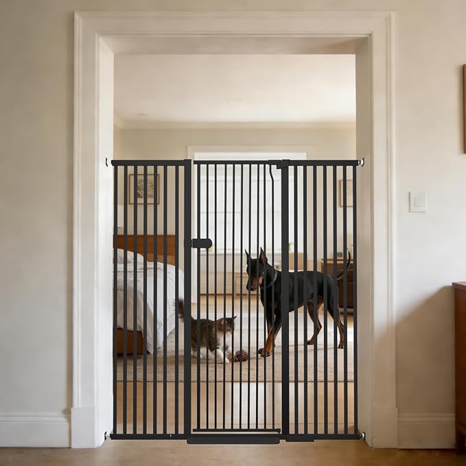 Lumizone Extra Tall Cat Gate 55.12" High Pressure Mounted 29.92"-59.44" Extra Wide 1.37" Gap No Drilling Auto-Close One-Handed Operation Tall Pet Gate for Dogs(Black, 55.12" H x 29.92"-59.44" W)