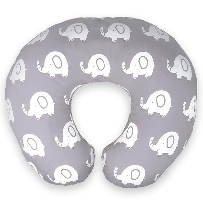 Nursing Pillow Cover | Soft Water Resistant and Machine Washable Fabric | Unisex Grey Elephant Print Design | Great for Breastfeeding and Bottle Feeding Mothers