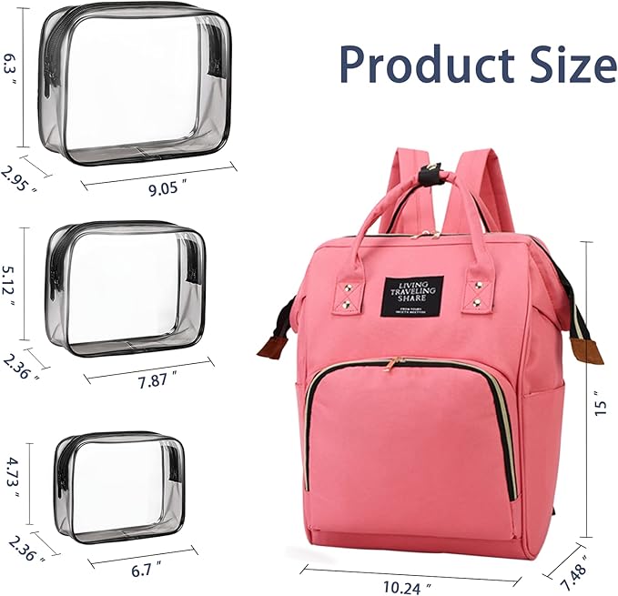 Timberer Diaper Bag with Organizing Pouches, Nappy Bags Handbag Multifunction Diaper Bag for Baby Care Travel Backpack Large Capacity Rose