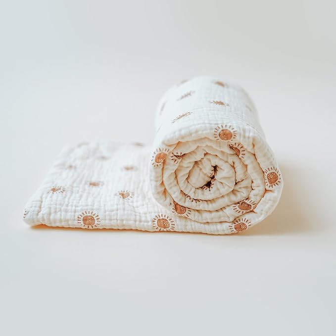 Konssy Baby Blankets for Unisex Boys Girls, Super Soft Nursery Minky Blankets with Muslin Cotton Front and Dotted Fleece Backing, Printed Bed Throws Newborn