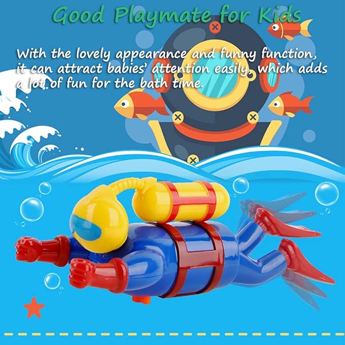 Miracland Wind-Up Scuba Diver Bath Toy ??Clockwork Swimming & Diving Action, Battery-Free Bathtub/ Pool Frogman Figure, BPA-Free STEM Gift (Diver)