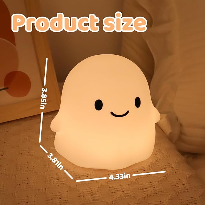 Rytinazzz Halloween Ghost Night Light, 50-Hour Battery & Pat Control, Cute Squishy Lamp for Kids Room Decor, USB Rechargeable with Timer, Cute Home Decor