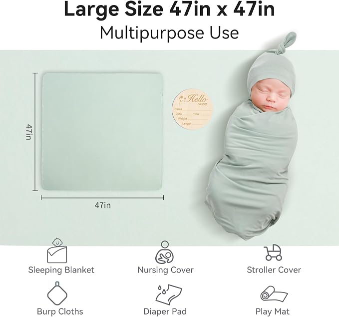 BubblePanda Rayon Made from Bamboo Baby Swaddle Blanket,2 Pack Soft & Breathable Receiving Blankets for Infant Newborn, Swaddle Wrap for Babies Girl and Boy, 47 x 47 Inch, (Sage & Oat)
