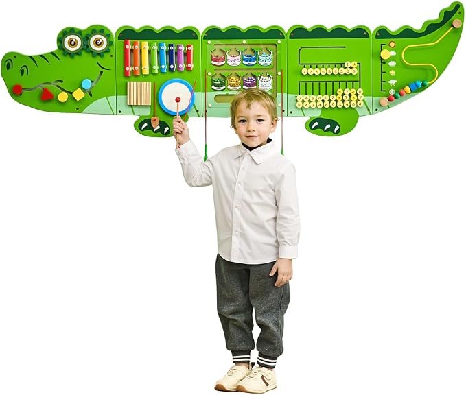 VEVOR Crocodile Activity Busy Board Panel, 9 Wall Activities Board, Montessori Sensory Wall Panel for Kids 3-12 Years, Sensory Wall Activity Panel, Ideal for Toddler Playroom Nursery Classroom