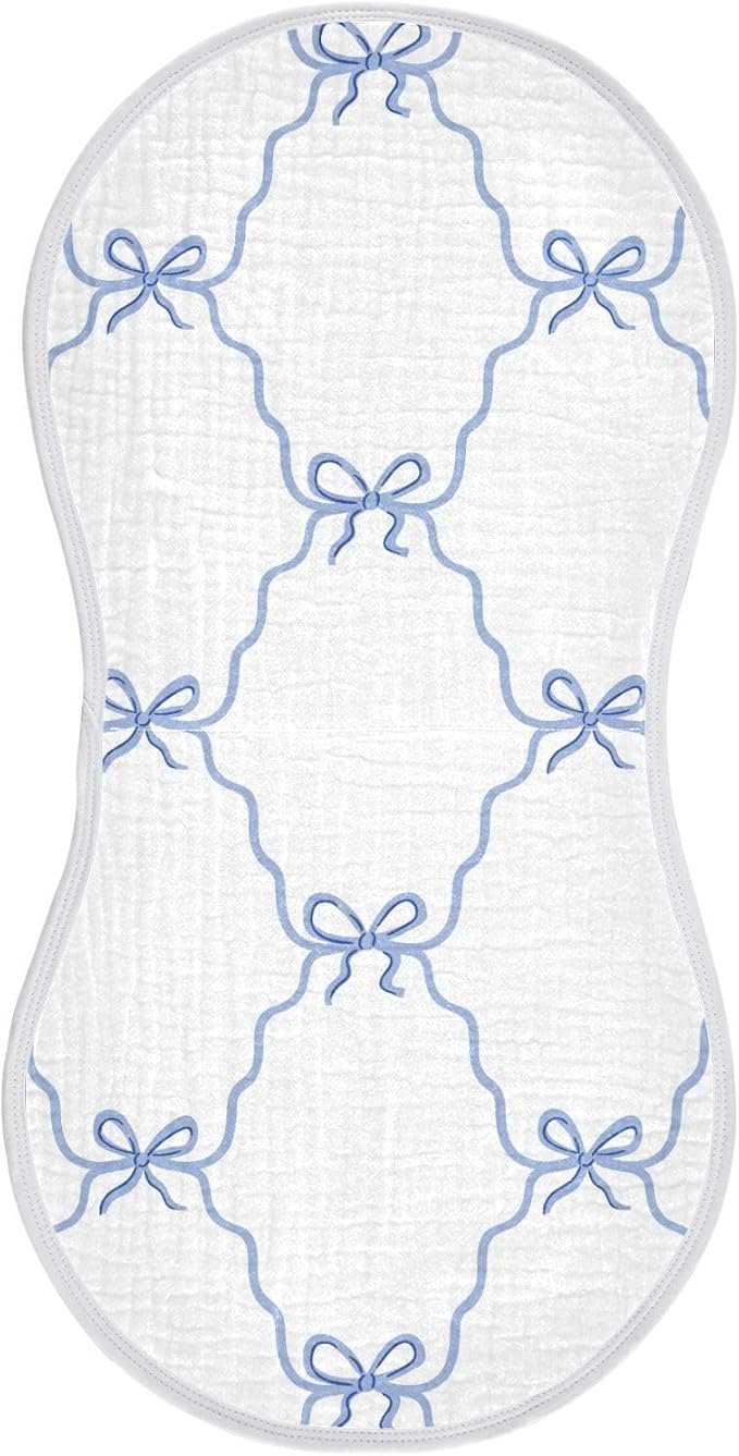vvfelixl Muslin Burp Cloths Blue Ribbon Bow Baby Washcloths for Baby Girl Boys 2 Pack