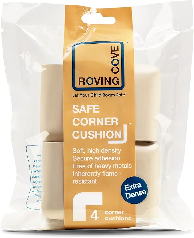 Roving Cove HeftyFit Corner Protector for Baby (4 Large Corners), Heavy-Duty Soft Rubber Foam Furniture Corner Bumper Guards, 3M Adhesive Pre-Taped, Oyster White (Off White)
