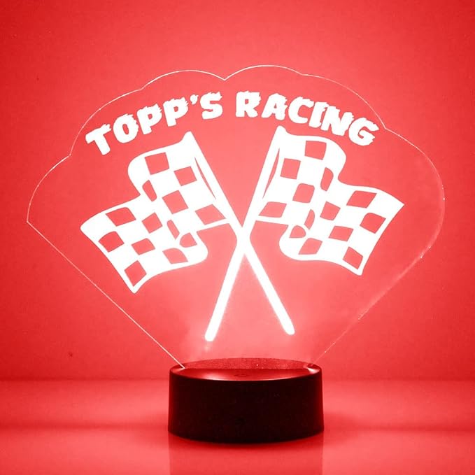 Racing Flags Custom LED Sign Night Light Lamp with Remote - Personalized Name or Image Display, Clear Acrylic Light Up Home Decor, 16 Colors & 4 Modes - Made in The USA