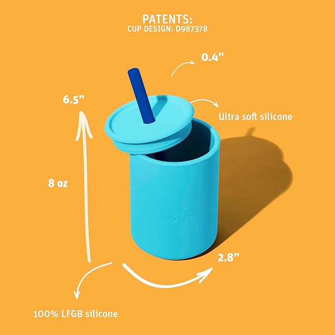 Avanchy Silicone Training Sippy Cup with Straw Lid ??For Babies 6+ Months to Toddlers 1 Year Old ??8 oz Infant Water Cup for Baby Led Weaning, Magenta