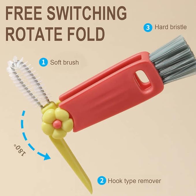 OFY ONLY FOR YOU 3 in 1 Cup Lid Cleaning Brush, Crevice Cleaning Brush Set for Baby Bottle, Cup, Kitchen, Home, Blue, Polypropylene Bristles, Polypropylene Material