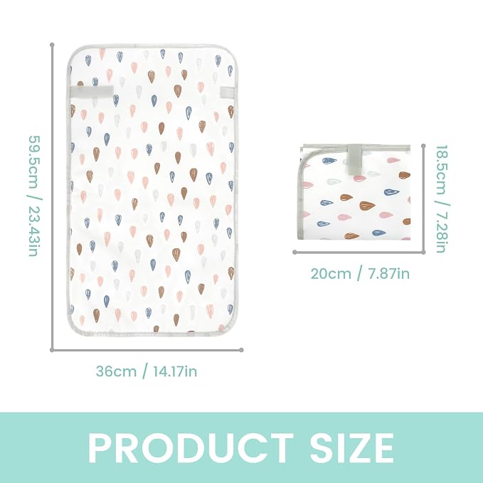 Mommy's Choice Portable Baby Changing Pad, Waterproof & Wipeable Diaper Changing Mat, Travel Essential for Newborn, Baby Boy Girl Registry Must-Haves, Cambiador de Bebé Portátil（Raindrops）