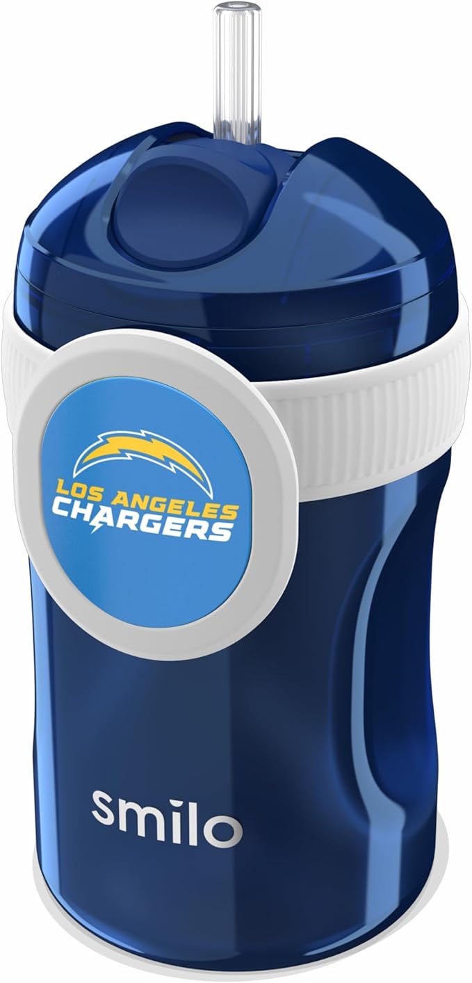 Smilo Straw Cup - Los Angeles Chargers Officially Licensed NFL Sippy Cup - Baby and Toddler Cup with Weighted Silicone Straw and 8.5 oz Capacity - BPA-Free