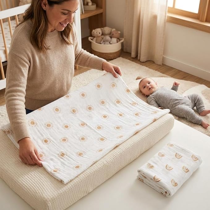 Lulujo Baby Swaddle Blankets | Unisex Softest Breathable Cotton Muslin Swaddle Blanket Set | Neutral Receiving Blanket for Girls & Boys | 40in x 40in | Rainbows & Suns | 2-Count