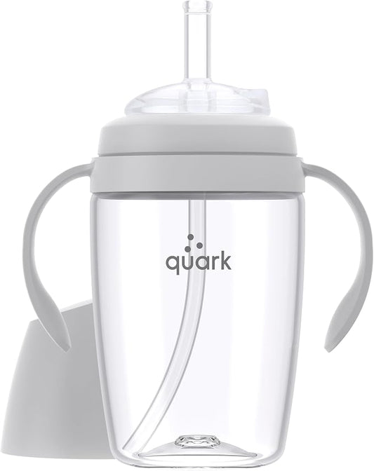 Quark BuubiBottle Sip Toddler Sippy Cup with Handles & Straw Transition Sippy Cups for Baby - Easy-Clean Wide Mouth Opening, Dishwasher Safe - BPA-Free, PVC-Free, Toxin-Free - 8 Oz, Gray