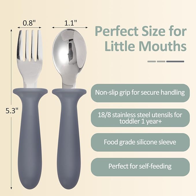 Eascrozn Toddler Utensils, 2 Pack Silicone Divided Suction Plates for Baby, 2 Pack Toddler Forks and Spoons Set, BPA Free, Baby Led Weaning Feeding Supplies, Microwave and Dishwasher Safe