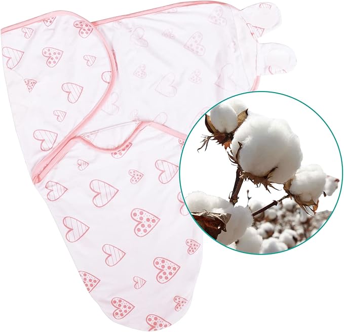 Biloban Baby Swaddles 0-3 Months for Girls - Cotton Swaddle Blanket, Newborn Essentials, Lovely Pink Print, 2 Pack