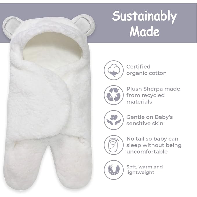 Jam Naturals Baby Swaddle Blanket, Cute Bear Organic Cotton Receiving Swaddling Wrap, Gender Neutral Soft Newborn Baby Registry Gift, White, 0-3m