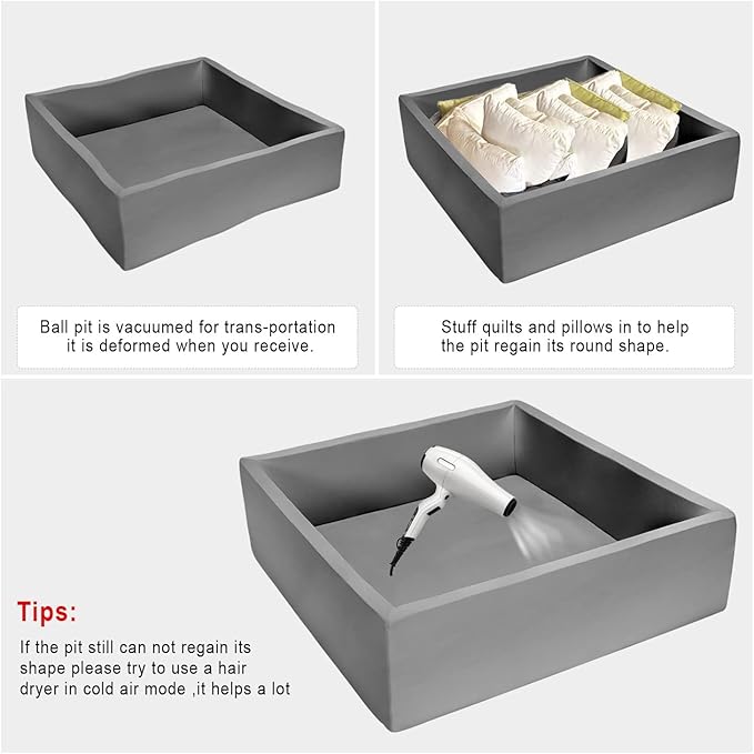 TRENDBOX Extra Large Ball Pit 47.2x47.2x13.8in Memory Foam Pit Soft Pool Soft Equipment for Toddlers Kids - Dark Gray (Balls NOT Included)