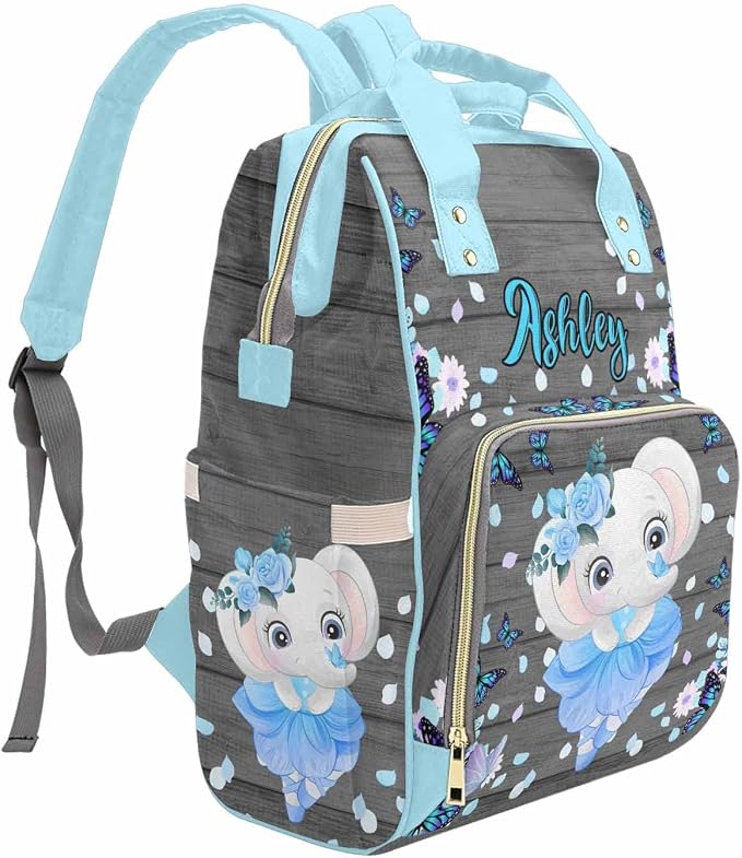 M YESCUSTOM Custom Bag Personalized Name Mommy Bag Customized Waterproof Diaper Bag Backpack Gift for Mothers Day Flower and Butterfly Design