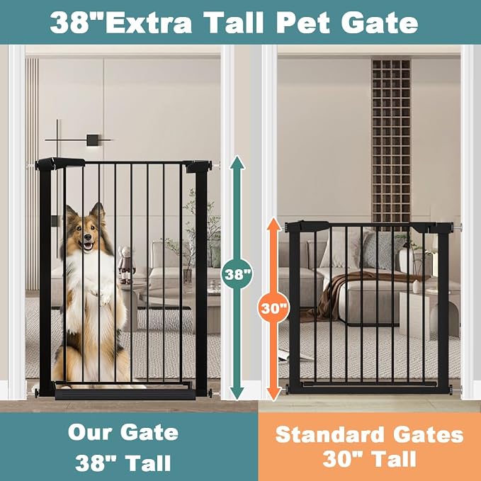 Fairy Baby Narrow Baby Gate 24.5"-29.5" Inch Wide, 38" Tall Pressure Mounted Auto-Close Small Pet Gate for Stairs and Doorways, No Drill Metal Safety Gate Indoor for Kids and Pets, Black